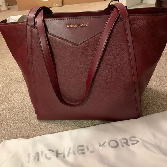 burgundy michael kors tote